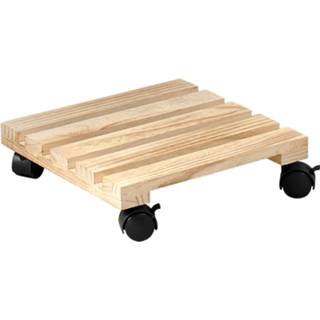 👉 Trolley hout One Size bruin 2x Planten trolleys/multirollers vierkant 30 x cm - Tot 100 kg Planken voor kamerplanten Plantentrolleys/plantenbakonderzetters 8720276468046