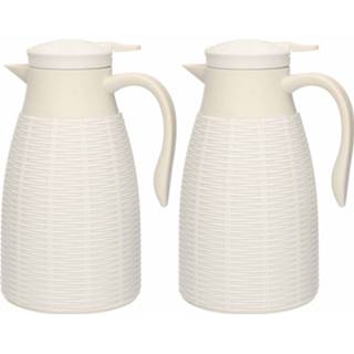 👉 Koffiekan 2x Creme Rotan Theekannen/koffiekannen 1 Liter - Thermoskannen 8720276536073