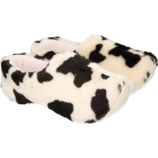 👉 Pluche klompen pantoffels/sloffen met koeien print voor dames/volwassenen - Damessloffen - Koeienvlekken klompsloffen/klomppantoffels