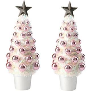 👉 Kerstboom roze 2x Stuks Complete Mini Kunst Kerstboompje/kunstboompje Met Kerstballen 29 Cm - Kunstkerstboom 8720576185391