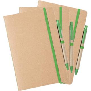 👉 Schrift groen Set Van 3x Stuks Natuurlijn Schriftjes/notitieboekjes Karton/groen Met Elastiek A5 Formaat - Schriften 8720576491577