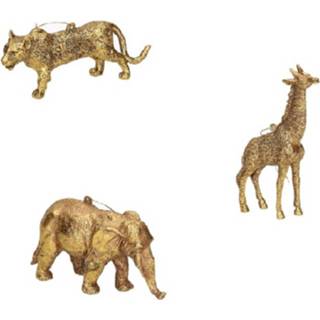 👉 Kerstboom gouden Set Van 3x Stuks Hangers Dieren 8 Tot 12 Cm - Kersthangers 8720276651776