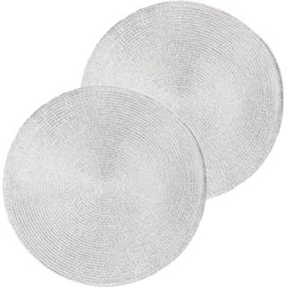 👉 Placemat zilver 2x Ronde Kerst Placemats Glimmend 38 Cm Geweven/gevlochten - 8720576551578
