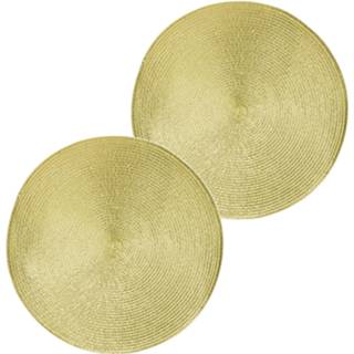 👉 Placemat goud 2x Ronde Kerst Placemats Glimmend 38 Cm Geweven/gevlochten - 8720576551493