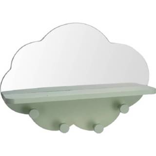 👉 Kapstok groene kinderen Kinderkamer 4-haaks Met Spiegel Wolk Vorm 39 Cm - Kapstokken 8720276535267