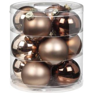 👉 Kerstbal bruin 12x Elegant Lounge Mix Tinten Glazen Kerstballen 8 Cm - 8720276653916