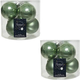 👉 Kerstbal groene glas Kerstboomversiering Salie Kerstballen Van 8 Cm 12x Stuks - 8720276295338