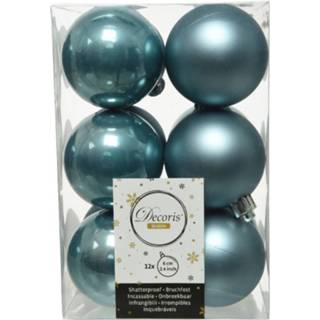 👉 Kerstbal blauw kunststof glans active 12x stuks kerstballen ijsblauw (blue dawn) 6 cm glans/mat