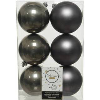 👉 Kerstbal antraciet grijs kunststof glans active 6x stuks kerstballen (warm grey) 8 cm glans/mat