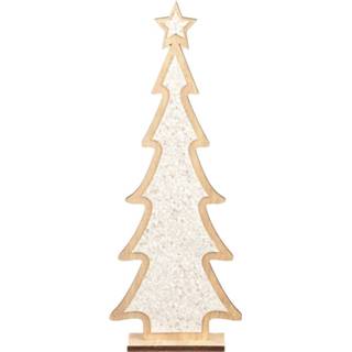 👉 Kerstboom wit houten Kerstdecoratie Glitter 35,5 Cm - Kerstbomen 8720576096420