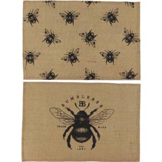 👉 Placemat bruin zwart linnen Orange85 Placemats - 4 Stuks Met Bijen Print 45 X 30 Cm 8720289428716