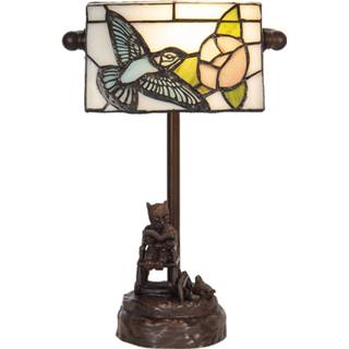 👉 Bureaulamp beige glas Tiffany 17*15*28 Cm E14/max 1*25w Tafellamp In Lood 8717459838642