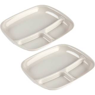 👉 Bord beige kunststof Set Van 2x Stuks Camping/fondu/bbq Borden 3-vaks 21 X 24 Cm - Gourmetborden 8720576495520
