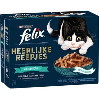 👉 Katten voer Felix Maaltijdzakjes Heerlijke Reepjes Vis Selectie Box - Kattenvoer Zalm Tonijn Kabeljauw 12x85 g 7613038045757