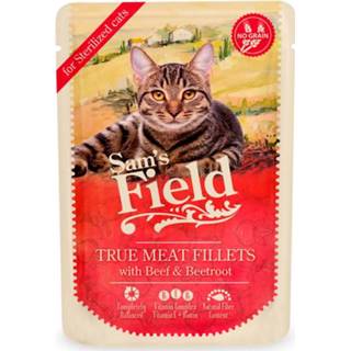 Sam's Field Cat Maaltijdzakjes Sterilized True Meat Filets - Kattenvoer - Kip Rundvlees Rode Biet 85 g