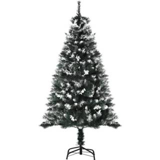 👉 Kerstboom PVC active HOMCOM unstkerstboom 1,5 m gedompeld in sneeuw design 378 takken vlamvertragend donkergroenØ75 x 150 6011615920946