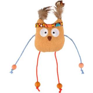 👉 Oranje beige turkoois Flamingo Indy Uil Met Veren - Kattenspeelgoed 90x205x40 mm Turquoise 5400585049343