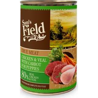 👉 Honden voer blik Sam's Field True Meat Puppy - Hondenvoer Kip Kalf Wortel 400 g 8595602523924