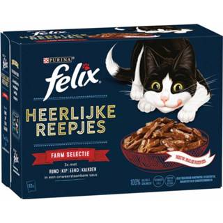 👉 Katten voer Felix Maaltijdzakjes Heerlijke Reepjes Farm Selectie Box - Kattenvoer Rund Kip Eend 12x85 g 7613038044477