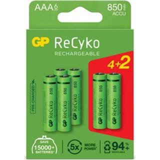 👉 Batterij GP Batteries Oplaadbaar ReCyko+ NiMH AAA batterijen, 6 stuks 850mAh, 1.2V 4891199210365