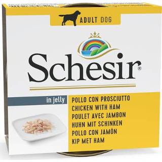 👉 Schesir Hond Blik Gelei 150 g - Hondenvoer - Kipfilet&Ham