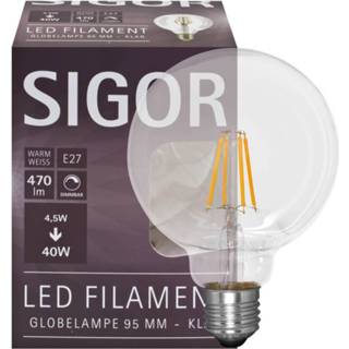 Globe lamp LED 470 lumen filament helder E27 2700K dimbaar 40W Sigor