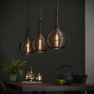 👉 Hanglamp nikkel antiek 'Derek' 3-lamps, kleur