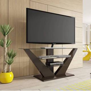 👉 Bruin veiligheidsglas Tv-meubel Luna 140 cm breed met LED - Hoogglans