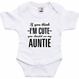 👉 Rompertje baby active baby's jongens meisjes wit katoen You think I am cute see my auntie cadeau tante jongen/meisje