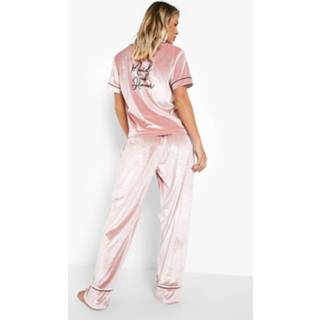 👉 Fluwelen Geborduurde Maid Of Honour Pyjama Set, Blush