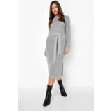 👉 Gerecyclede Gebreide Midi Jurk Met Ceintuur, Grey
