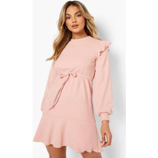 Skater jurk rose Met Geplooide Schouders En Ceintuur,