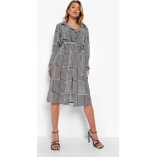 Mono Blouse Jurk Met Ceintuur En Opdruk, Black