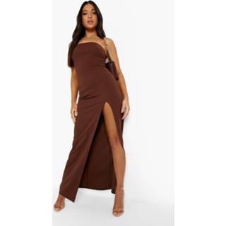 👉 Petite Strapless Maxi Jurk Met Split, Brown