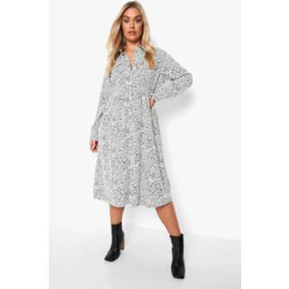 👉 Plus Dierenprint Midi Skater Jurk Met Zak Detail Midi Skater Jurk, Stone