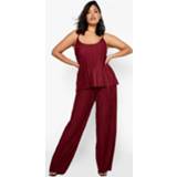 👉 Plus Plisse Hemdje En Wide Leg Broek Set, Berry