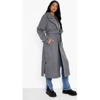 Tall Nepwollen Gestreepte Trenchcoat, Grey