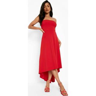 👉 Strapless Midi Skater Jurk Met Langere Achter Zoom, Red