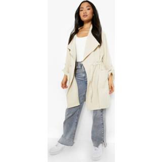 👉 Petite Elastische Taille Geweven Trenchcoat, Stone