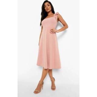 👉 Midi Skater Jurk Met Geplooide Mouwen En Gekruiste Rug, Rose