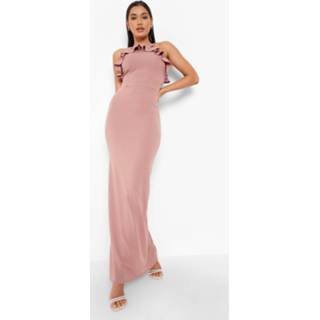 👉 Maxi Jurk Met Ruches En Halter Neck, Rose