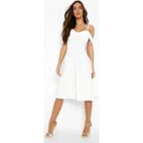 👉 Midi Skater Jurk Met Bandjes En Uitgesneden Schouders, White