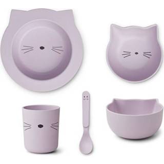 👉 Kinderservies lavendel siliconen active kinderen Liewood joana - cat light lavender 5713370476546