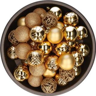 👉 Kerstbal goud kunststof active plastic 37x stuks kerstballen 6 cm glans/mat/glitter mix