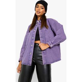 👉 Oversized Acid Wash Gebleekte Overdye Spijkerblouse, Violet