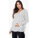 👉 Zwangerschap Plisse Wikkel Top Met Stippen, White