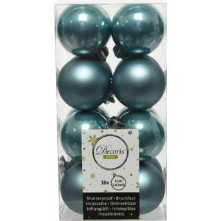 👉 Kerstbal blauw kunststof glans active 16x stuks kerstballen ijsblauw (blue dawn) 4 cm glans/mat