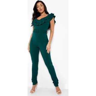 👉 Jumpsuit Met Dubbele Lagen, Ruches En Ceintuur, Bottle Green