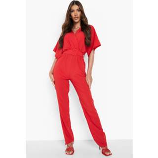 👉 Wikkel Jumpsuit Met Ceintuur En Rechte Pijpen, Red