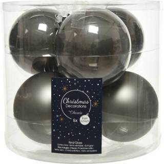 👉 Kerstbal glans active antraciet grijs 6x stuks glazen kerstballen (warm grey) 8 cm mat/glans